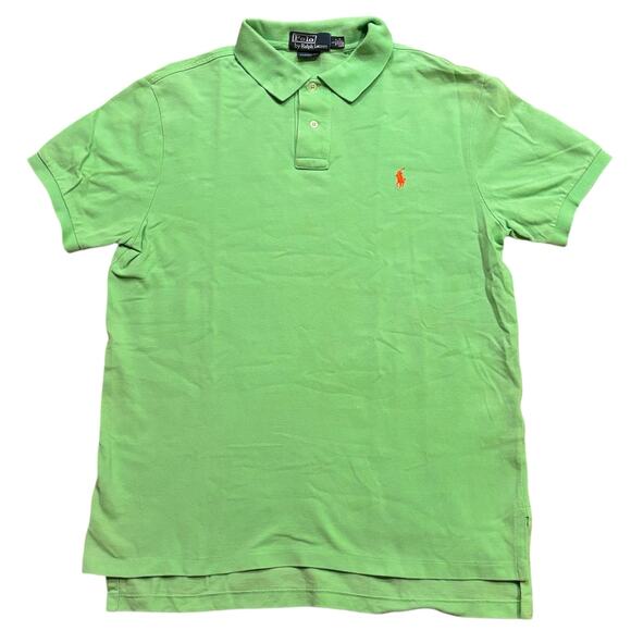 Polo Ralph Lauren Large Lime Green Custom Fit Mesh Polo Shirt Vintage** - Picture 7 of 7